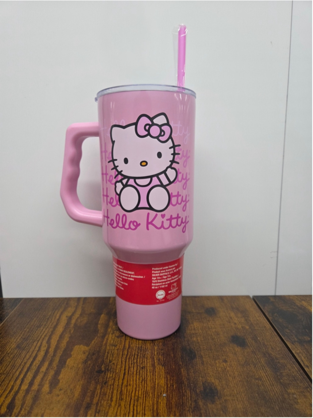 NWT Sanrio Hello Kitty Pink Insulated Steel Travel Mug Straw Handle